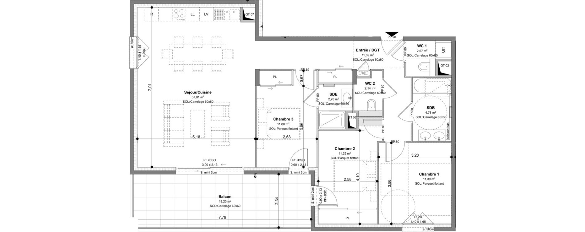Appartement T4 de 94,51 m2 &agrave; Charbonni&egrave;res-Les-Bains Centre