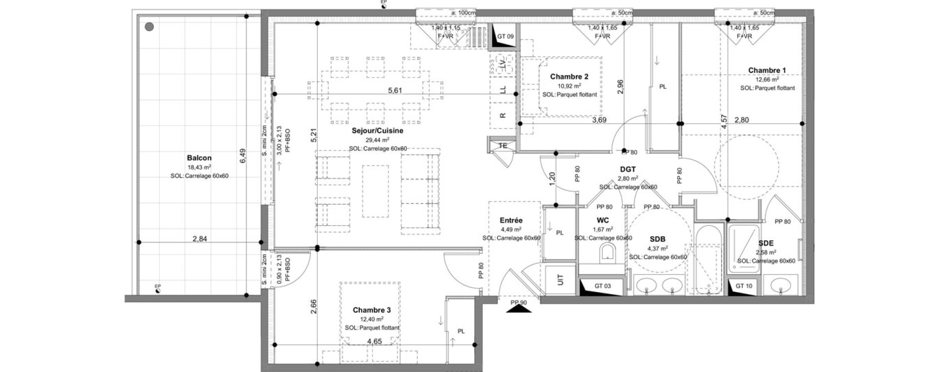Appartement T4 de 81,33 m2 &agrave; Charbonni&egrave;res-Les-Bains Centre