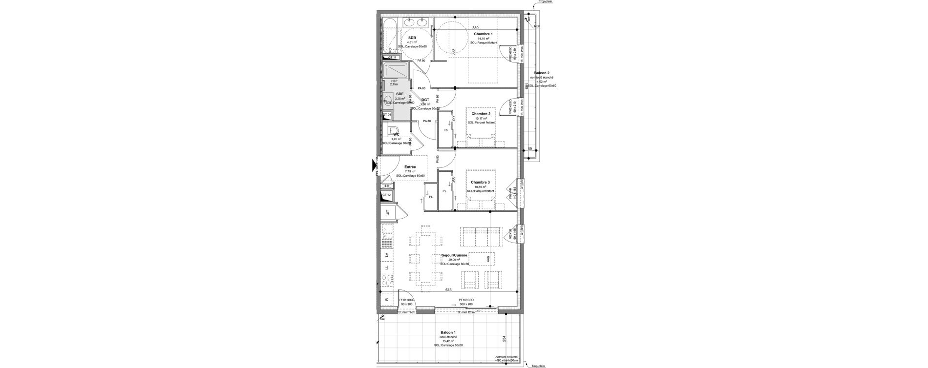 Appartement T4 de 83,22 m2 &agrave; Charbonni&egrave;res-Les-Bains Centre