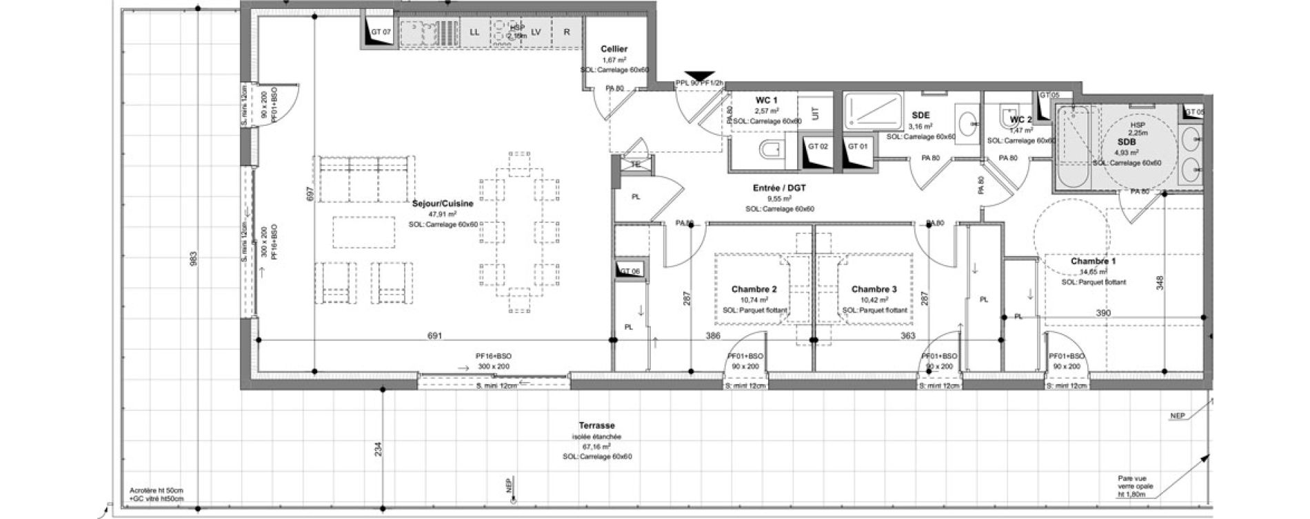 Appartement T4 de 107,07 m2 &agrave; Charbonni&egrave;res-Les-Bains Centre