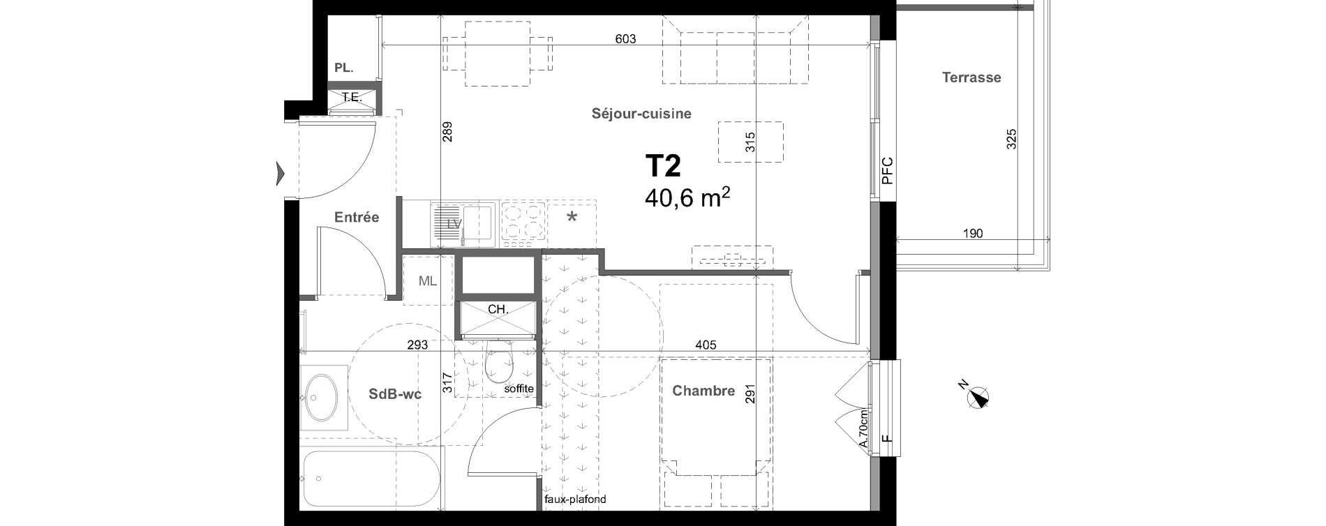Appartement T2 de 40,60 m2 &agrave; Charbonni&egrave;res-Les-Bains Centre