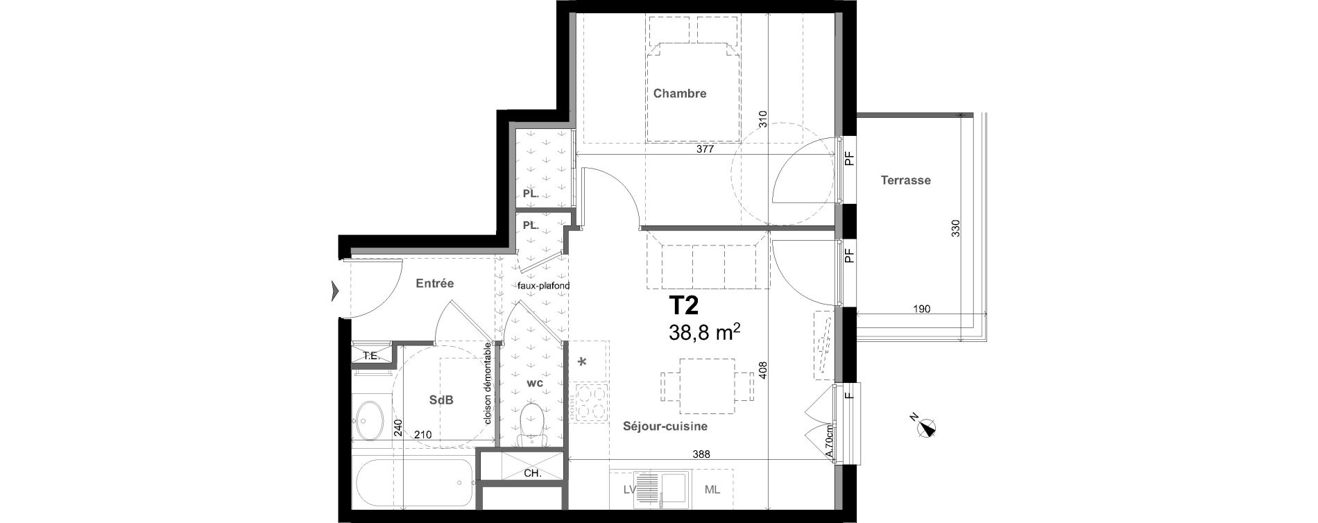 Appartement T2 de 38,80 m2 &agrave; Charbonni&egrave;res-Les-Bains Centre