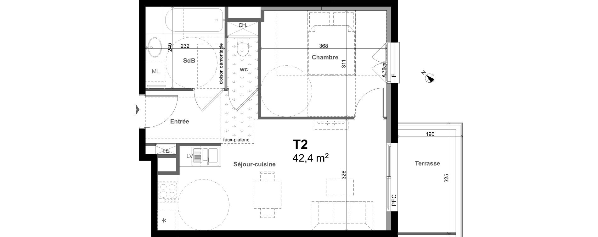 Appartement T2 de 42,40 m2 &agrave; Charbonni&egrave;res-Les-Bains Centre