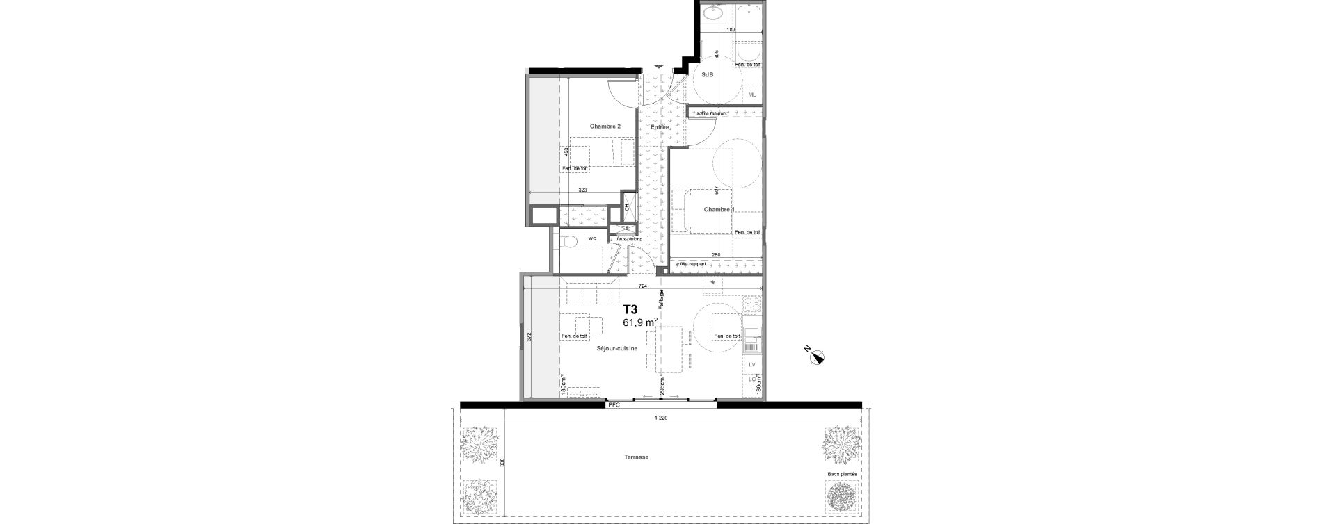 Appartement T3 de 61,90 m2 &agrave; Charbonni&egrave;res-Les-Bains Centre
