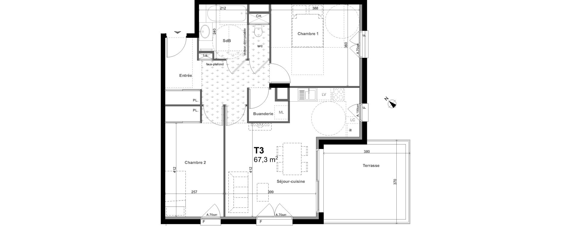 Appartement T3 de 67,30 m2 &agrave; Charbonni&egrave;res-Les-Bains Centre