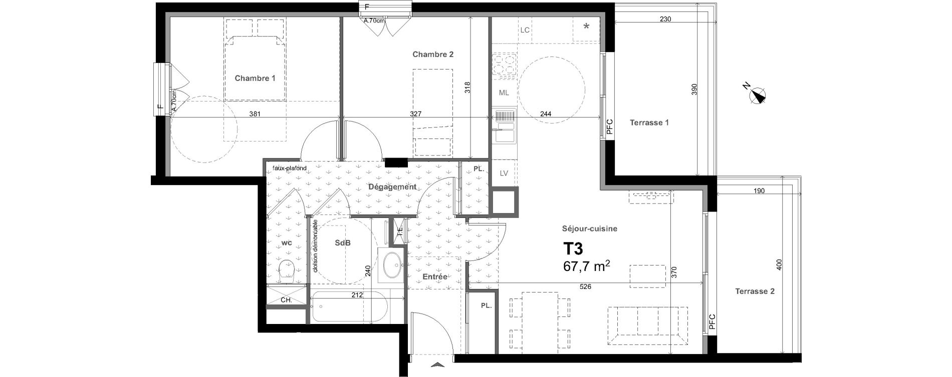 Appartement T3 de 67,70 m2 &agrave; Charbonni&egrave;res-Les-Bains Centre