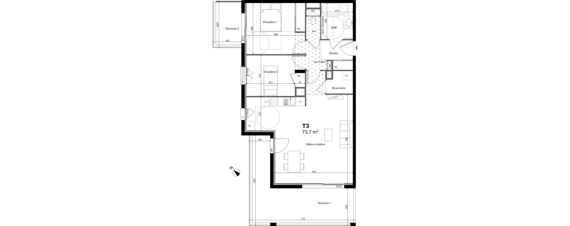 Appartement T3 de 73,70 m2 &agrave; Charbonni&egrave;res-Les-Bains Centre
