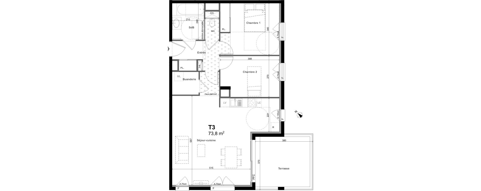 Appartement T3 de 73,80 m2 &agrave; Charbonni&egrave;res-Les-Bains Centre