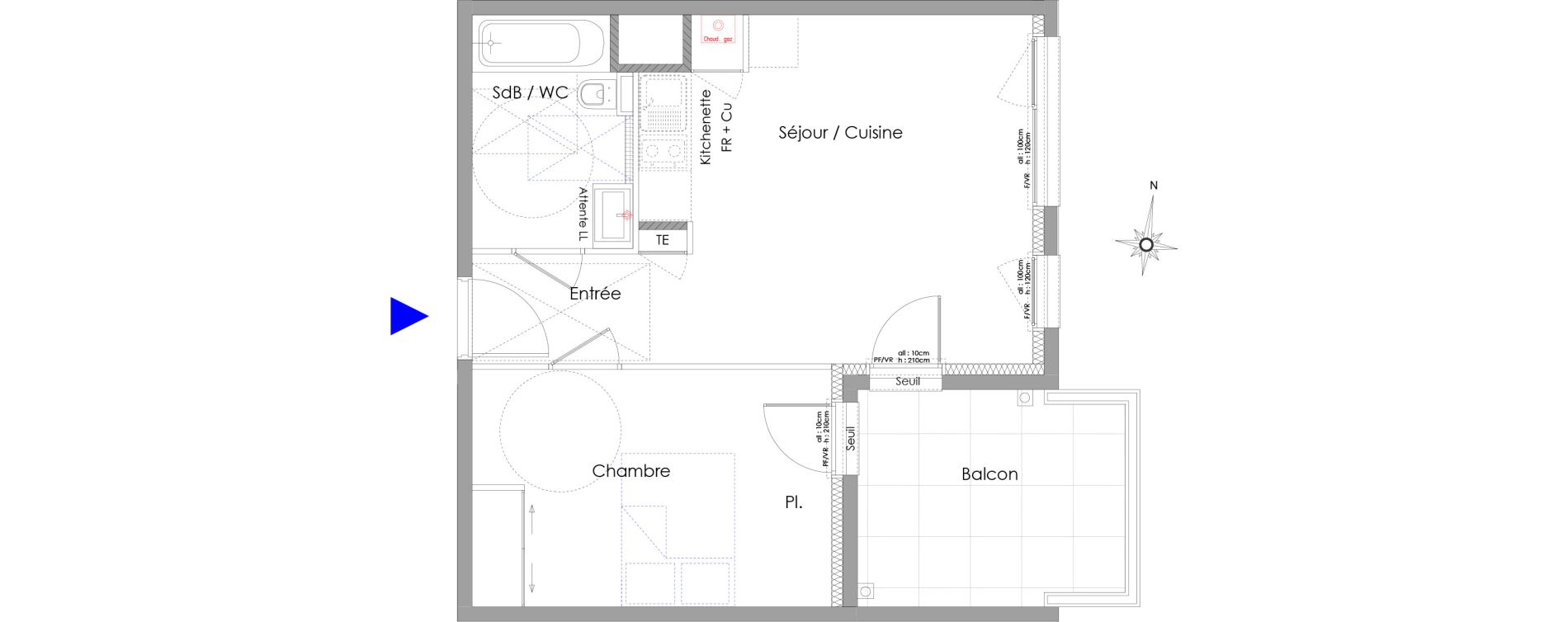 Appartement T2 de 41,69 m2 &agrave; Charbonni&egrave;res-Les-Bains Centre