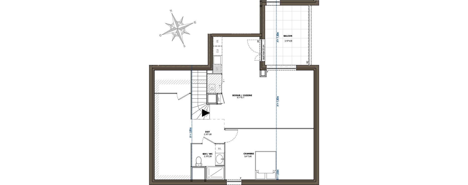Appartement T2 de 42,50 m2 &agrave; Charly Centre