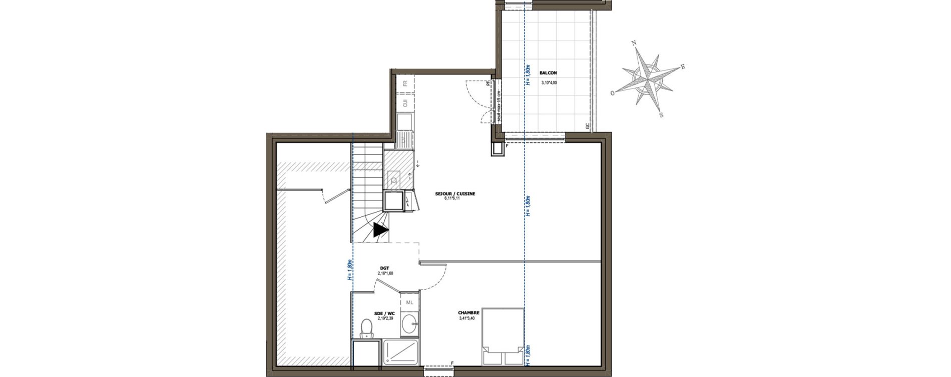 Appartement T2 de 42,50 m2 &agrave; Charly Centre