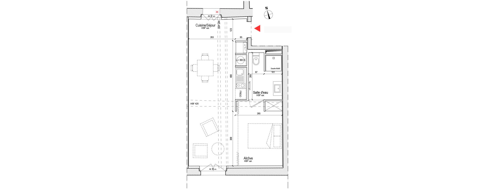 Appartement T1 de 37,71 m2 &agrave; Chassagny Centre