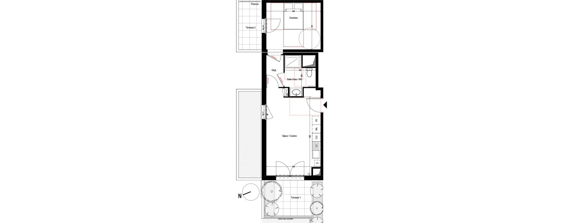 Appartement T2 de 42,51 m2 &agrave; Chassieu Centre