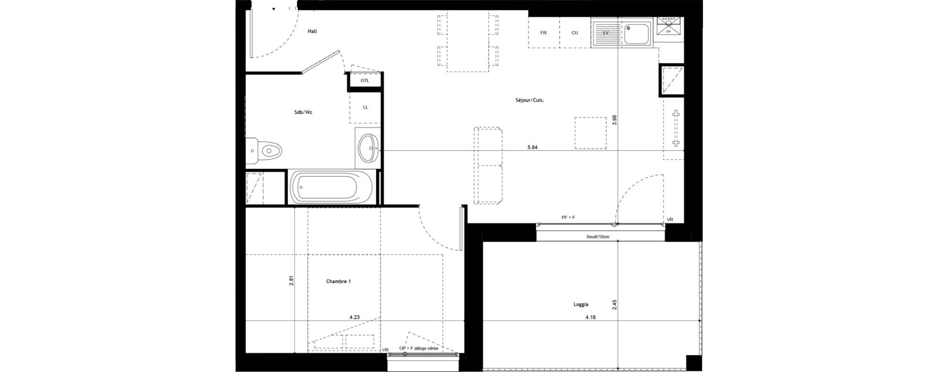 Appartement T2 de 43,53 m2 &agrave; Colombier-Saugnieu Centre