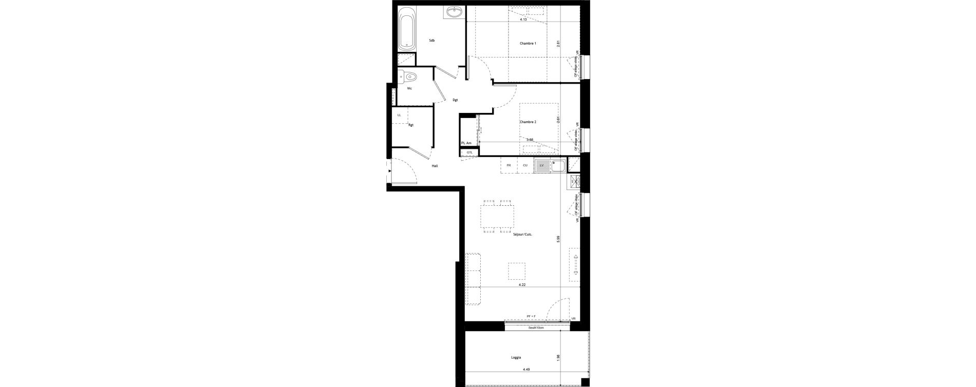 Appartement T3 de 63,41 m2 &agrave; Colombier-Saugnieu Centre