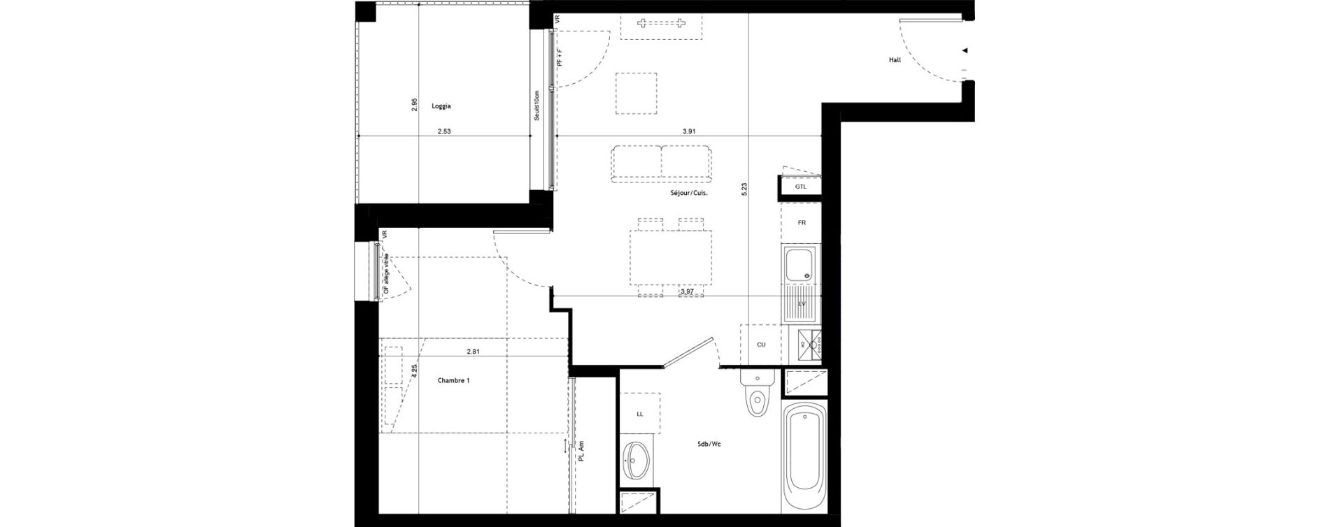 Appartement T2 de 42,42 m2 &agrave; Colombier-Saugnieu Centre