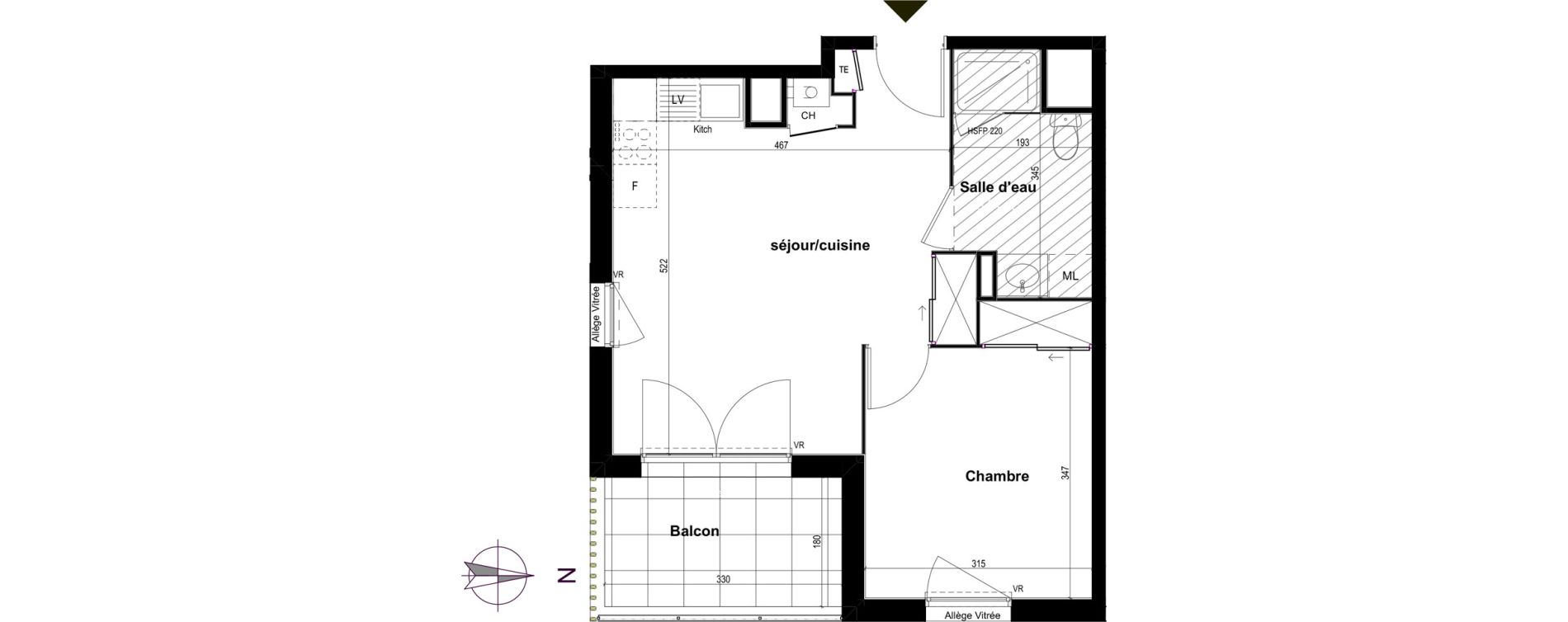 Appartement T2 de 40,52 m2 &agrave; Corbas Balmes - bourlione