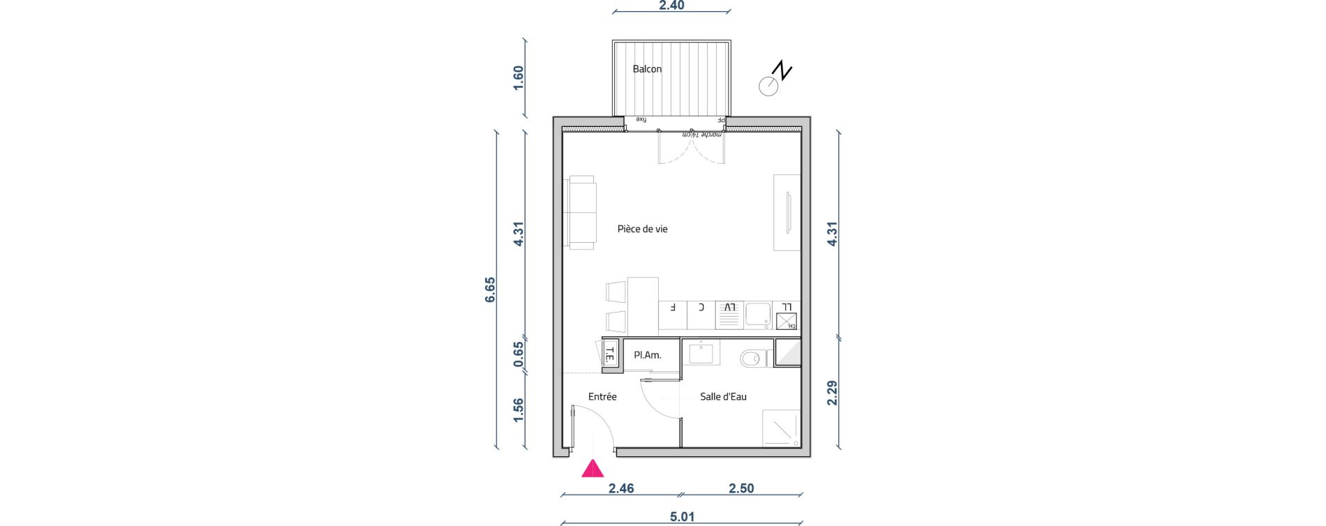 Appartement T1 de 31,89 m2 &agrave; Corbas Centre