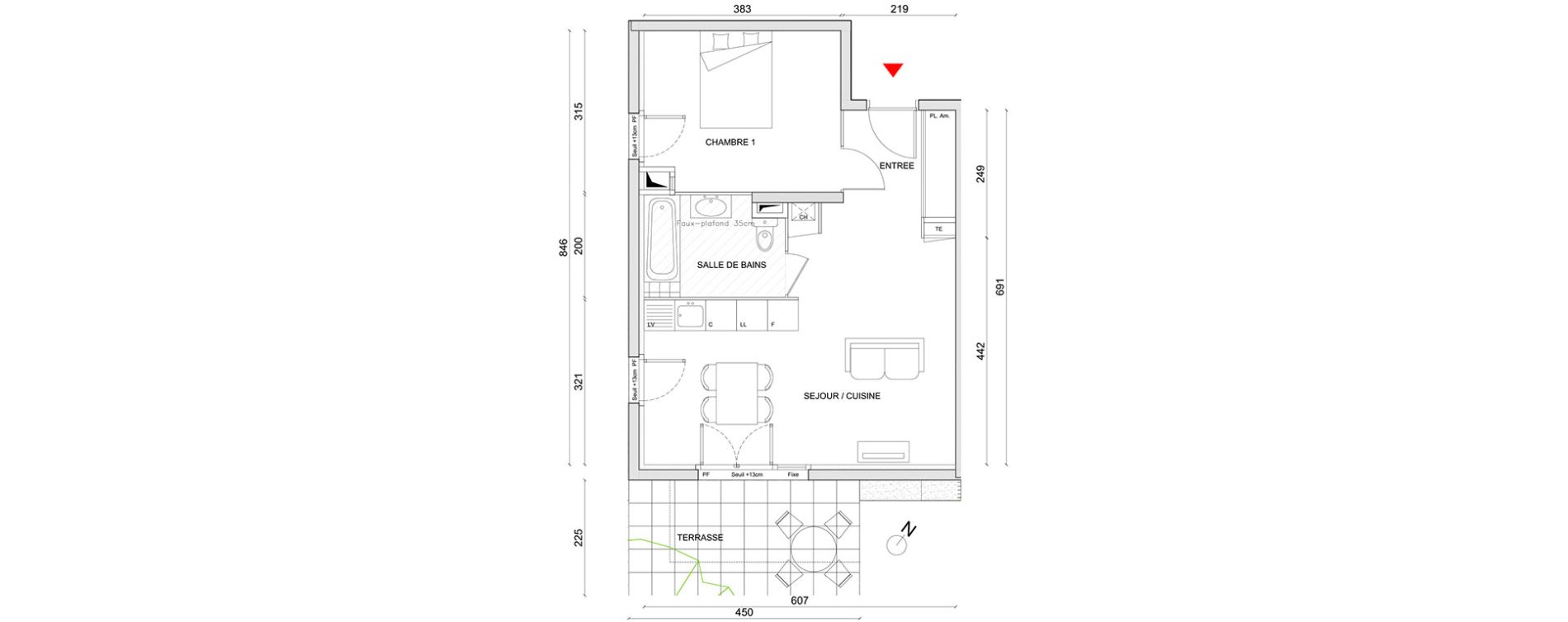 Appartement T2 de 45,91 m2 &agrave; Corbas Centre