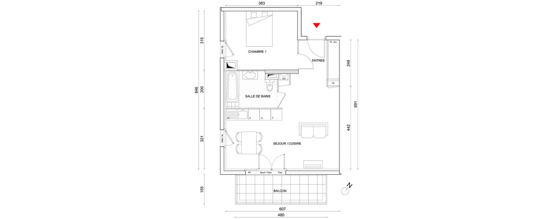 Appartement T2 de 45,91 m2 &agrave; Corbas Centre