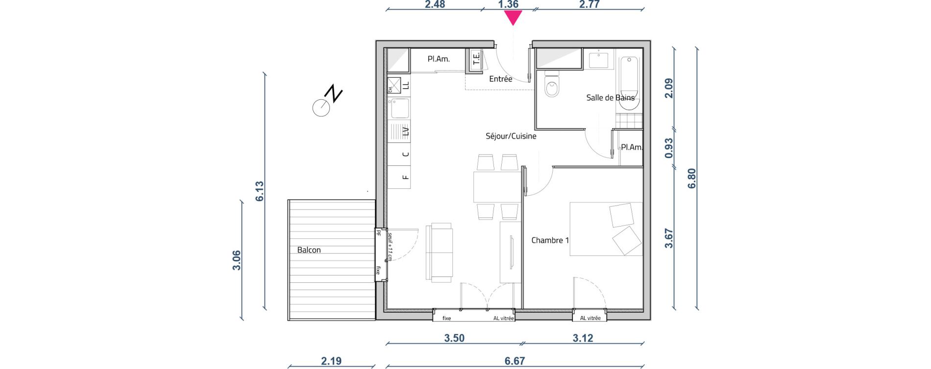 Appartement T2 de 43,33 m2 &agrave; Corbas Centre