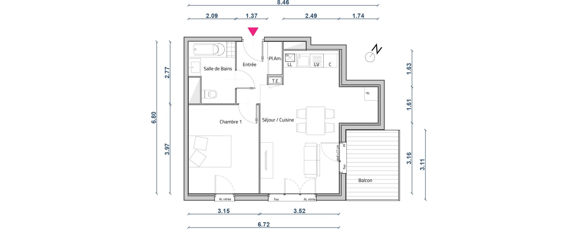 Appartement T2 de 45,68 m2 &agrave; Corbas Centre