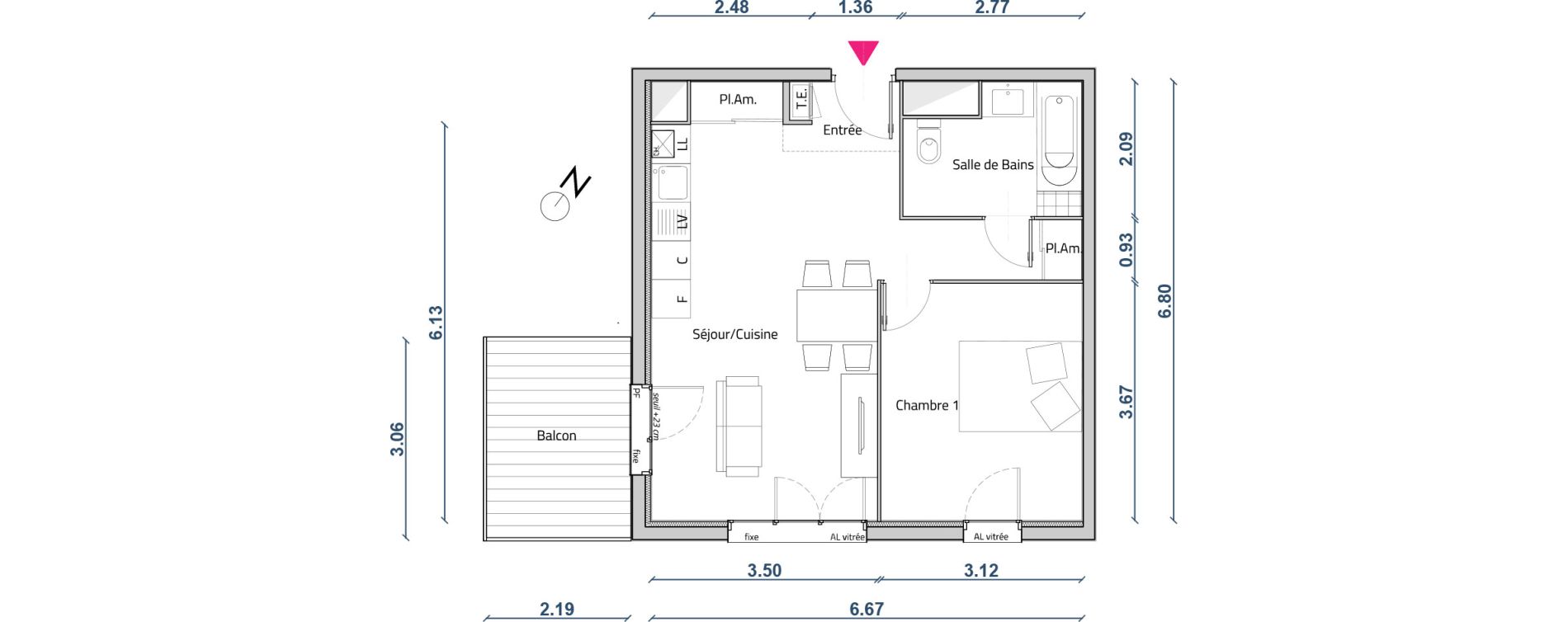 Appartement T2 de 43,33 m2 &agrave; Corbas Centre
