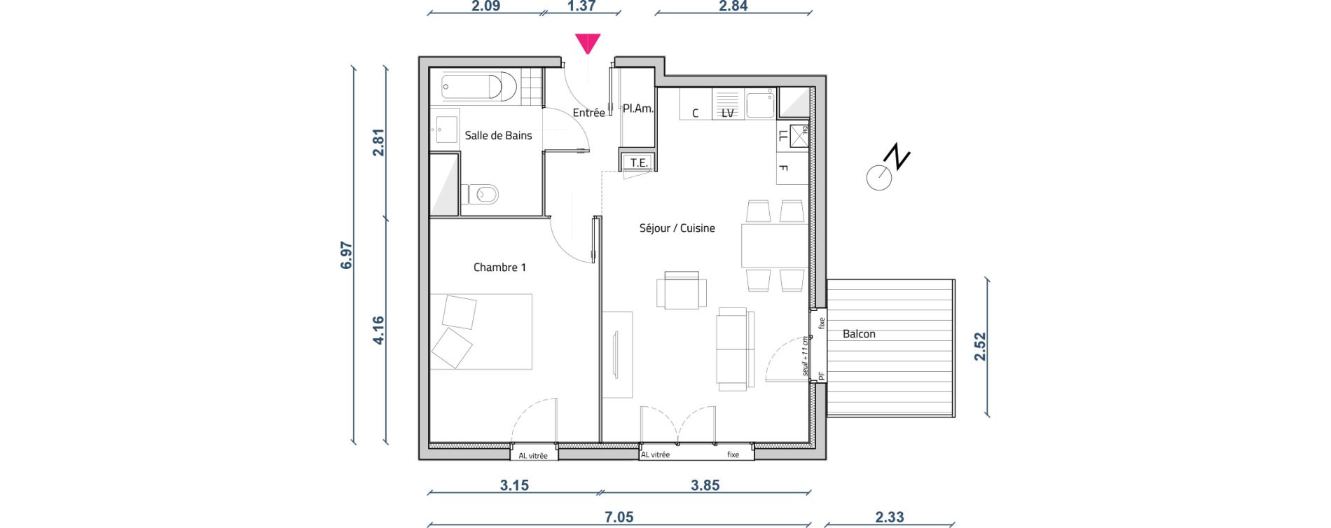 Appartement T2 de 46,12 m2 &agrave; Corbas Centre