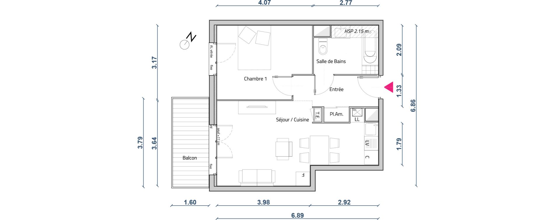 Appartement T2 de 42,91 m2 &agrave; Corbas Centre