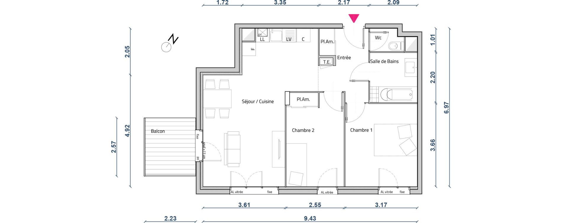 Appartement T3 de 59,62 m2 &agrave; Corbas Centre