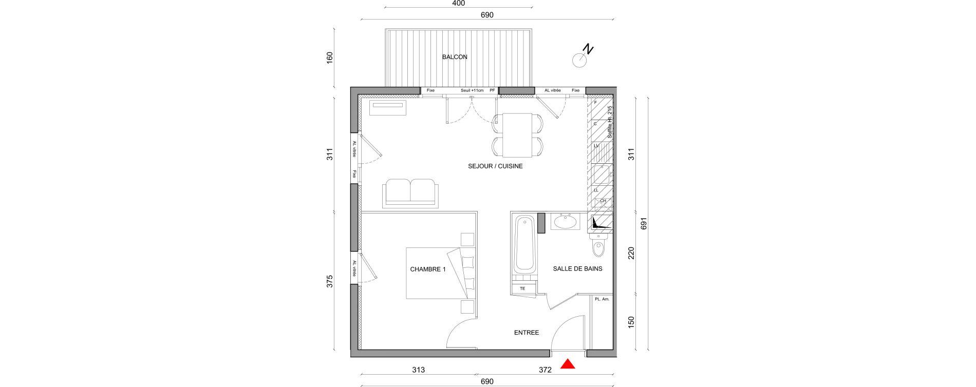 Appartement T2 de 46,18 m2 &agrave; Corbas Centre