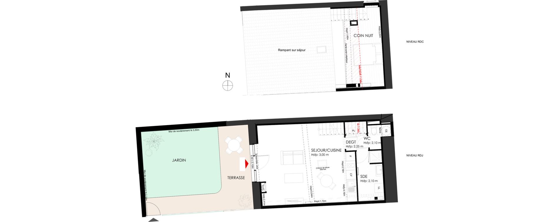 Duplex T1 bis de 43,25 m2 &agrave; Couzon-Au-Mont-D'Or Centre