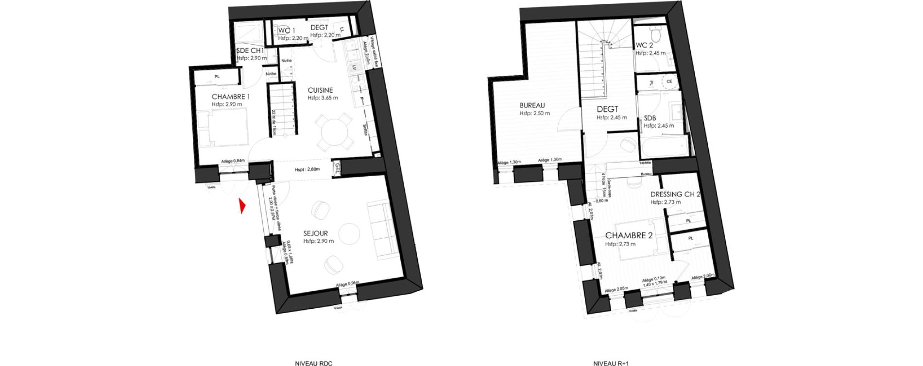 Duplex T3 bis de 93,44 m2 &agrave; Couzon-Au-Mont-D'Or Centre