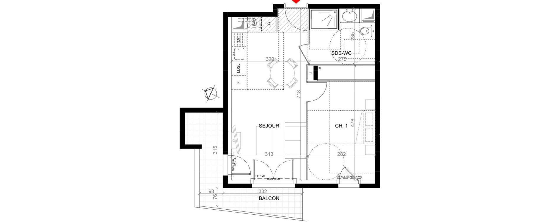 Appartement T2 de 40,70 m2 &agrave; Craponne Centre