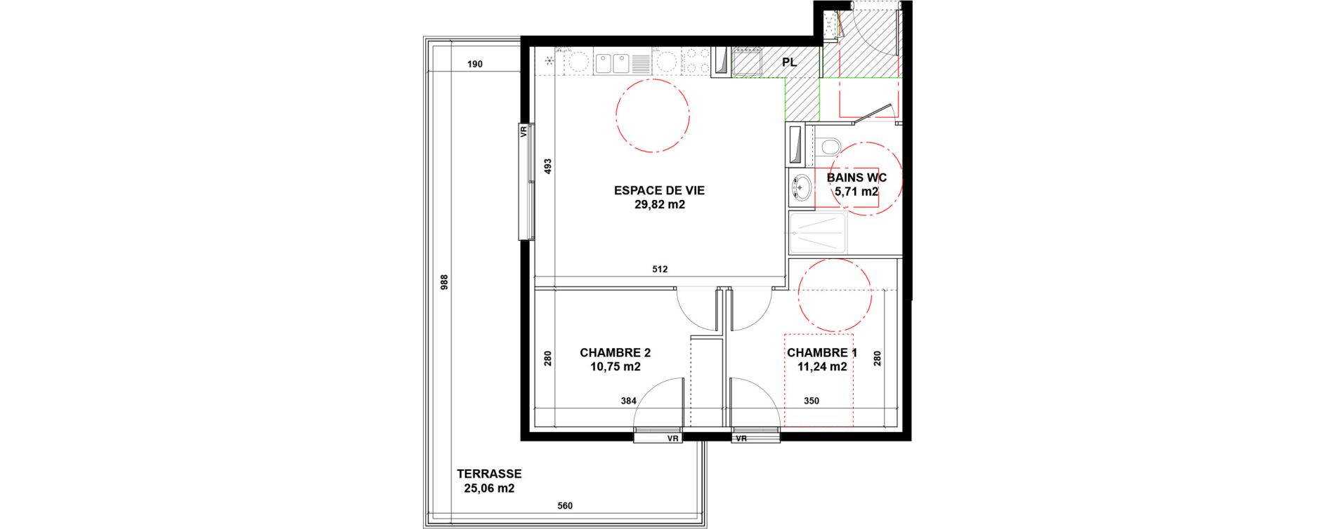 Appartement T3 de 57,52 m2 &agrave; Craponne Centre