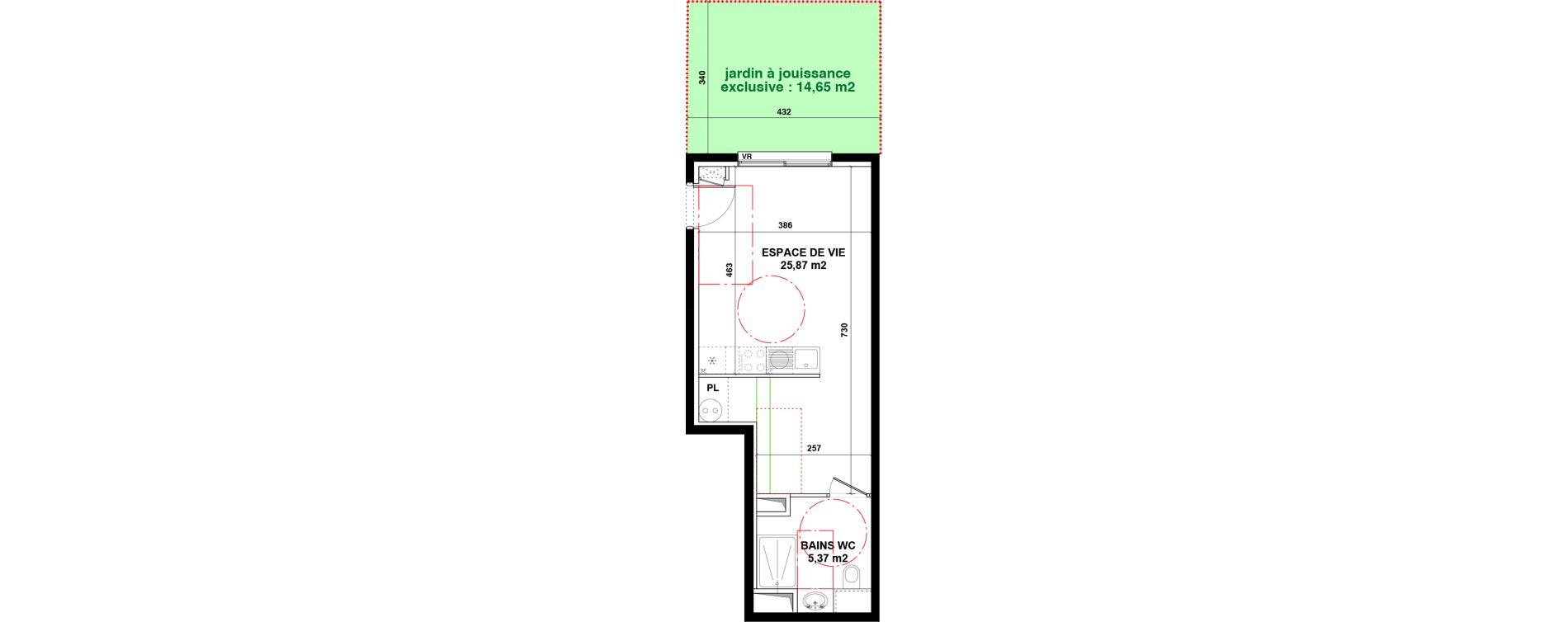 Appartement T1 de 31,24 m2 &agrave; Craponne Centre