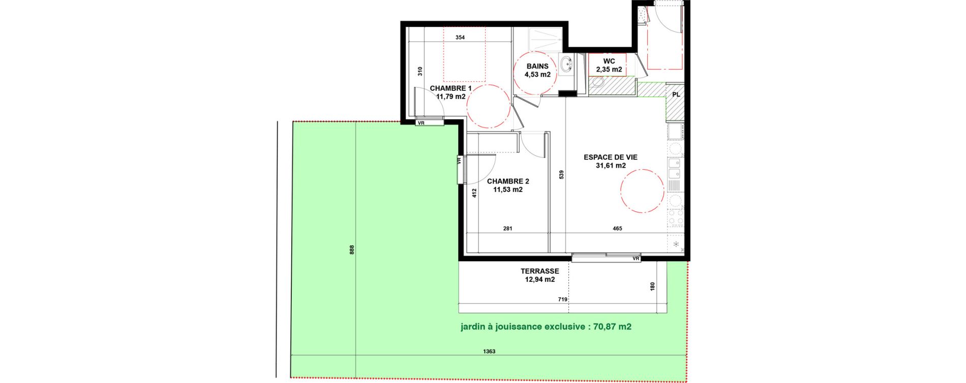 Appartement T3 de 61,81 m2 &agrave; Craponne Centre