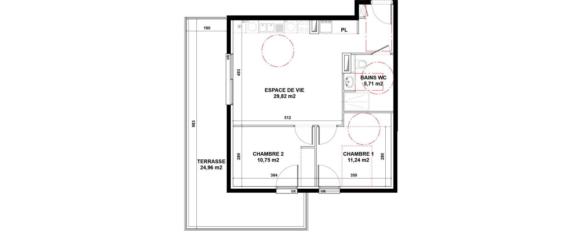 Appartement T3 de 57,52 m2 &agrave; Craponne Centre