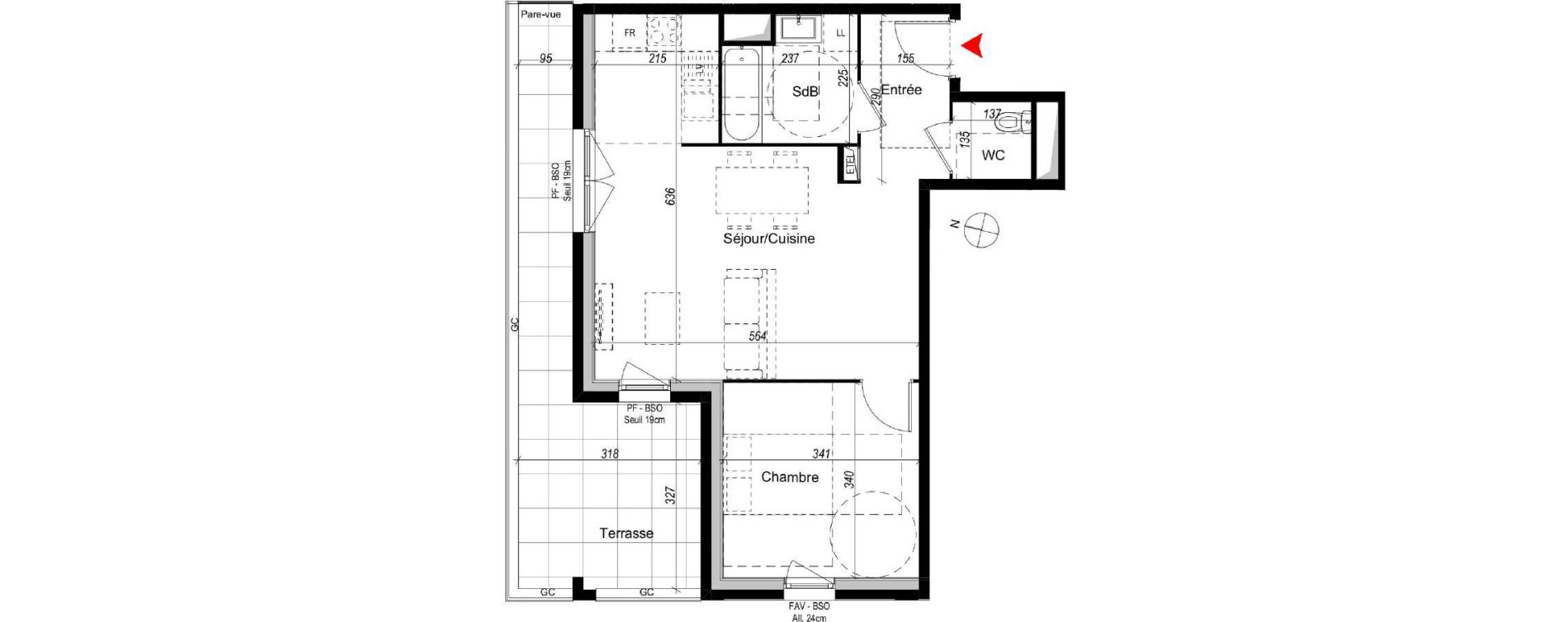 Appartement T2 de 49,60 m2 &agrave; Dardilly Centre