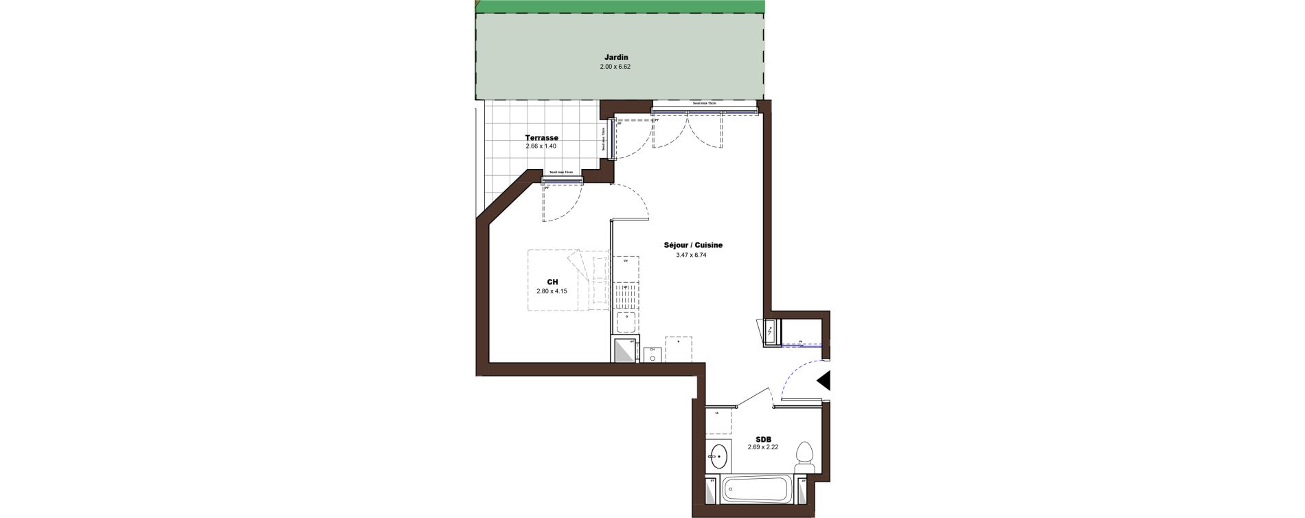 Appartement T2 de 39,70 m2 &agrave; D&eacute;cines-Charpieu Centre