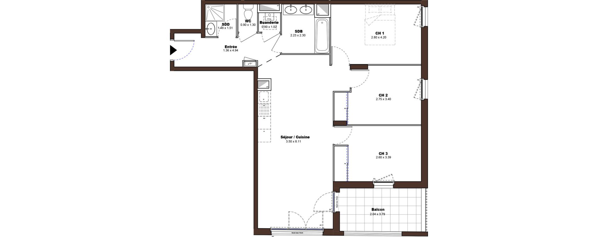 Appartement T4 de 76,49 m2 &agrave; D&eacute;cines-Charpieu Centre