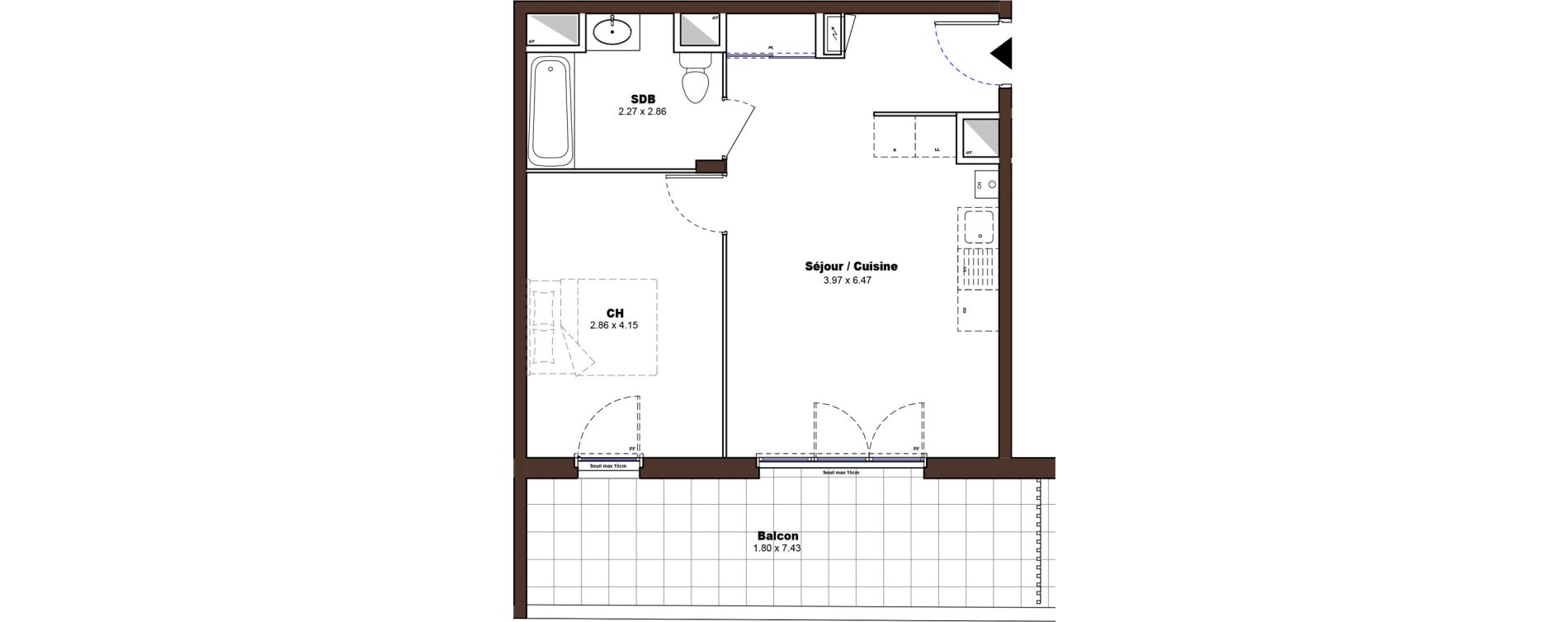 Appartement T2 de 42,33 m2 &agrave; D&eacute;cines-Charpieu Centre