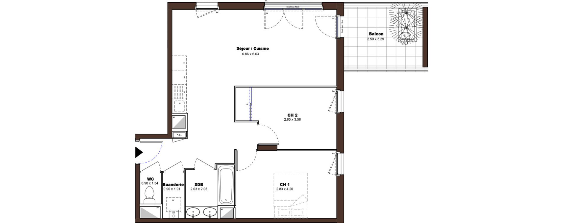 Appartement T3 de 61,46 m2 &agrave; D&eacute;cines-Charpieu Centre