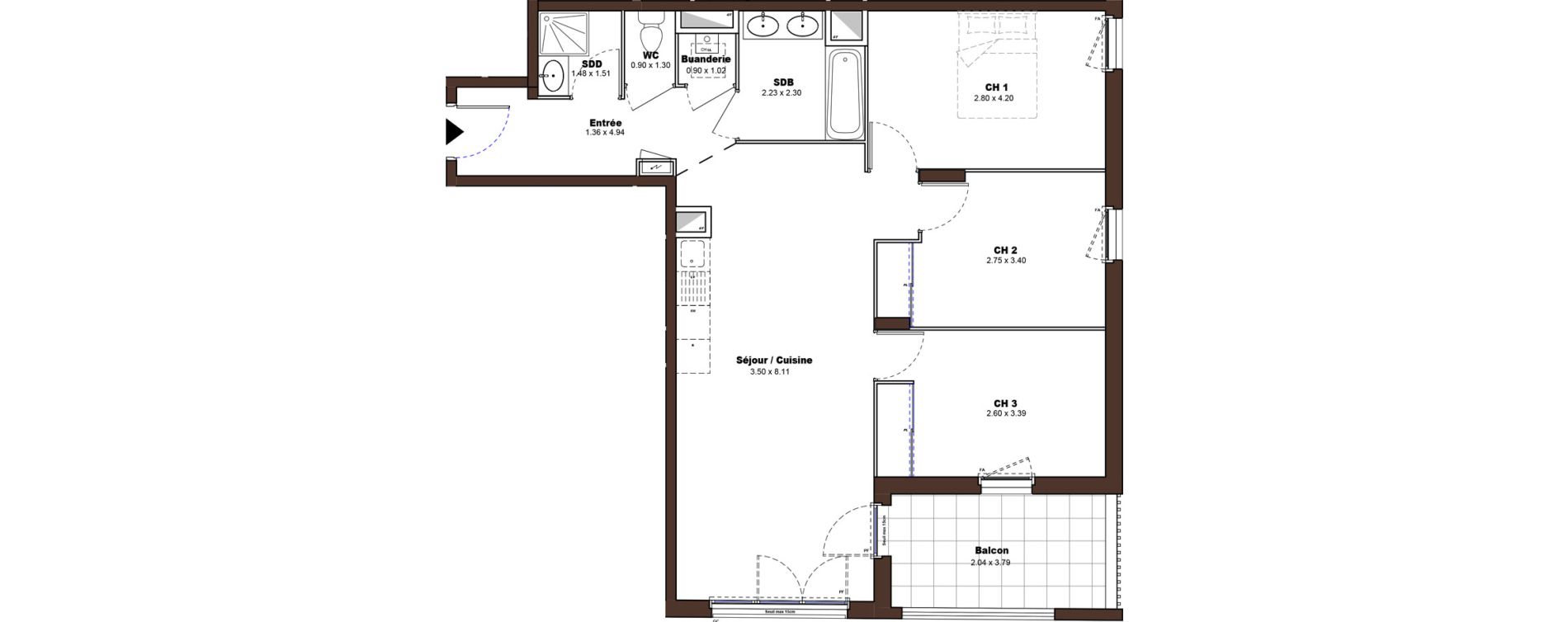 Appartement T4 de 76,49 m2 &agrave; D&eacute;cines-Charpieu Centre