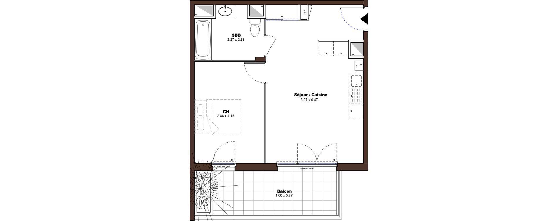 Appartement T2 de 42,33 m2 &agrave; D&eacute;cines-Charpieu Centre