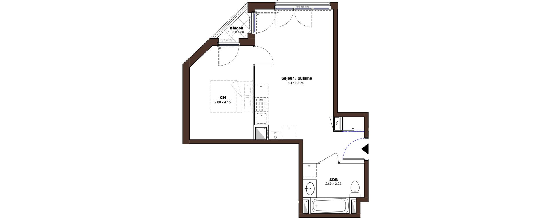 Appartement T2 de 39,70 m2 &agrave; D&eacute;cines-Charpieu Centre