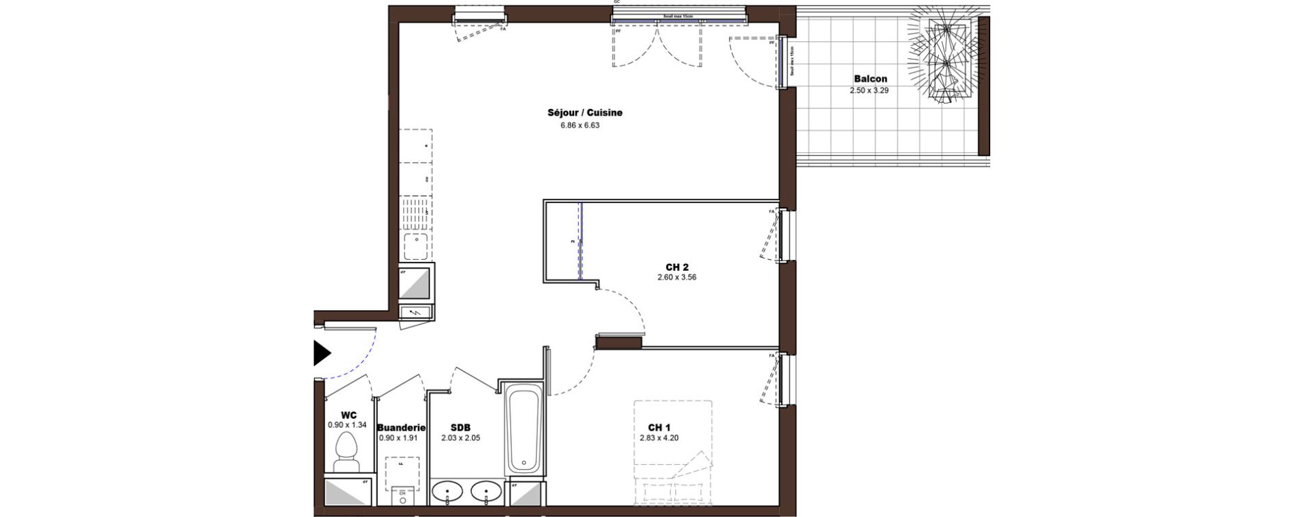 Appartement T3 de 61,46 m2 &agrave; D&eacute;cines-Charpieu Centre