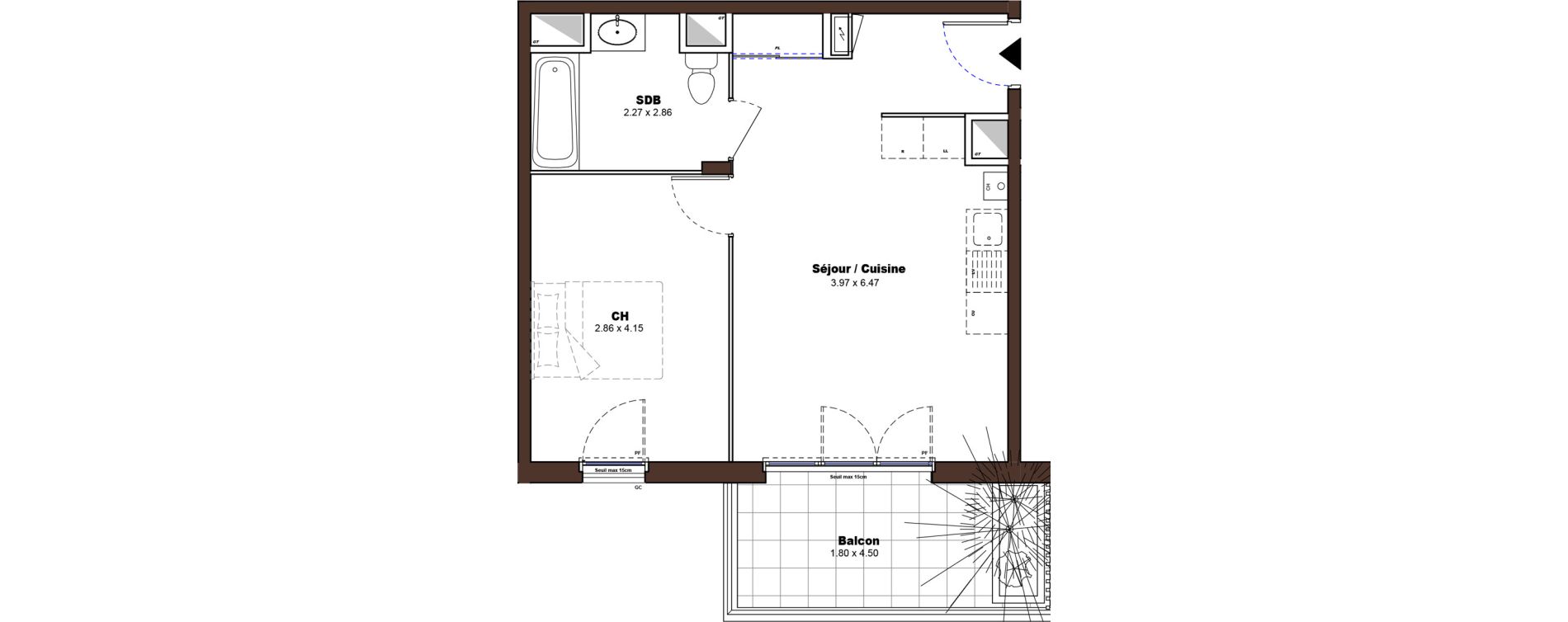 Appartement T2 de 42,33 m2 &agrave; D&eacute;cines-Charpieu Centre