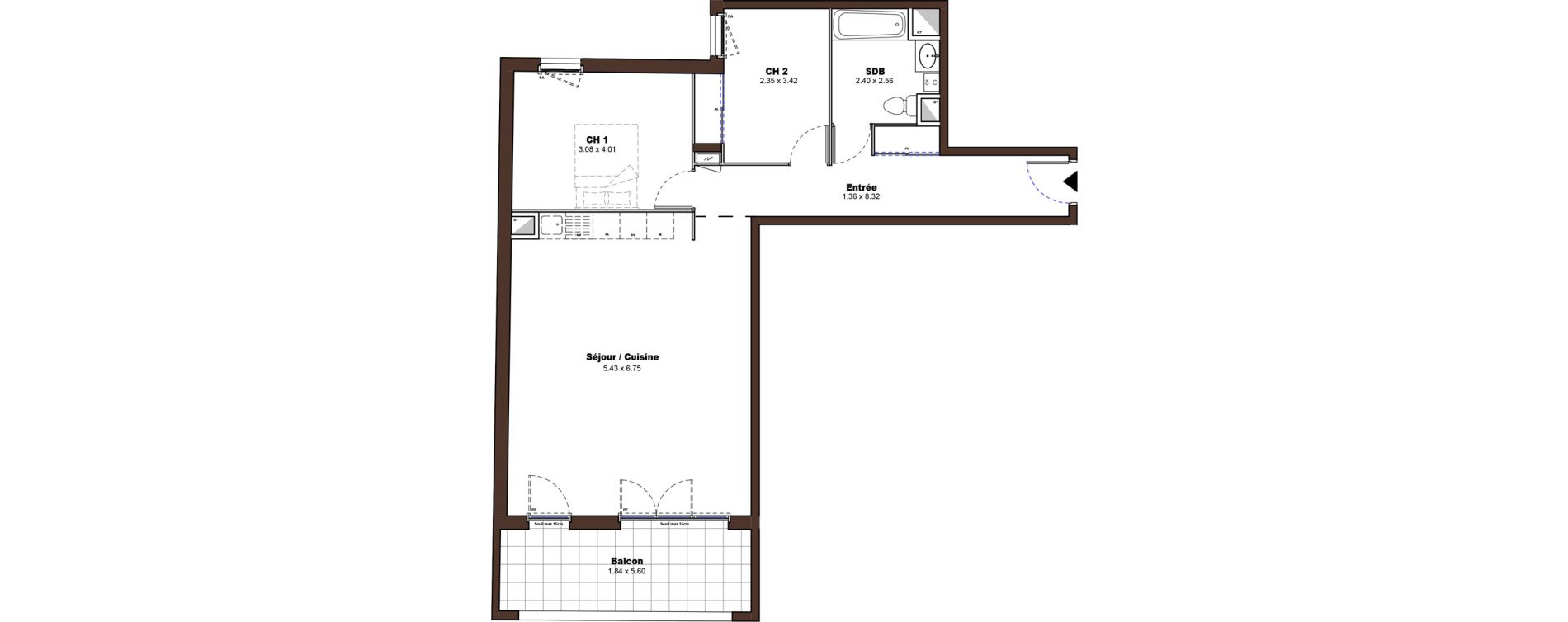 Appartement T3 de 74,45 m2 &agrave; D&eacute;cines-Charpieu Centre