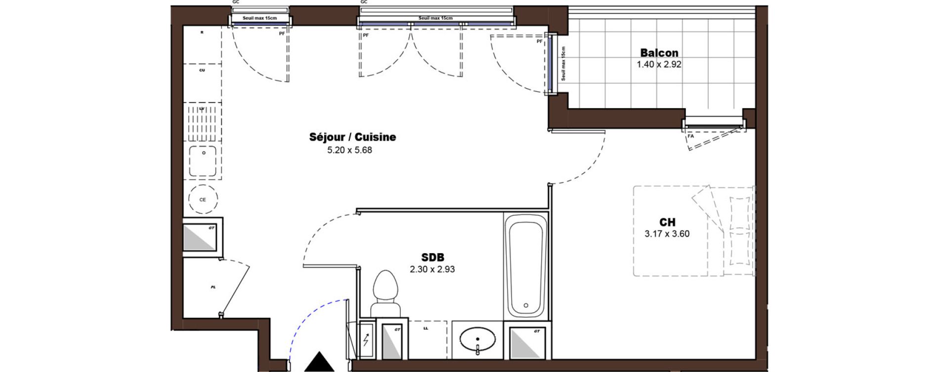 Appartement T2 de 38,53 m2 &agrave; D&eacute;cines-Charpieu Centre